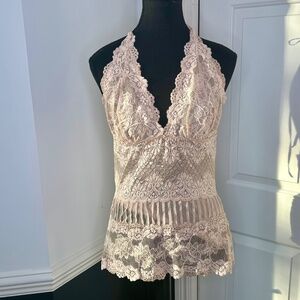 Bebe Cream Lace Top with Halter Neck in Size L- Stunning and Like New